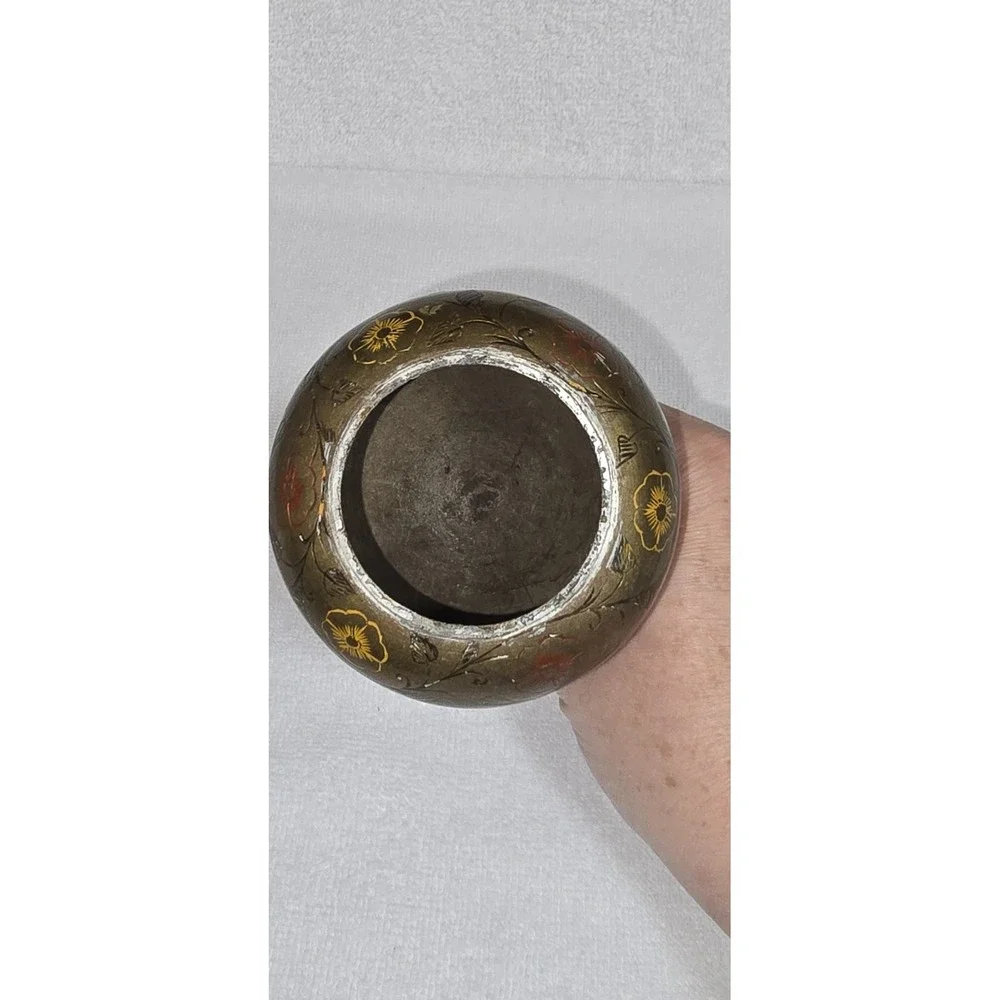 Vintage Hand Etched Solid Brass Pedestal Bud Vase Peacock Floral India‎ 5